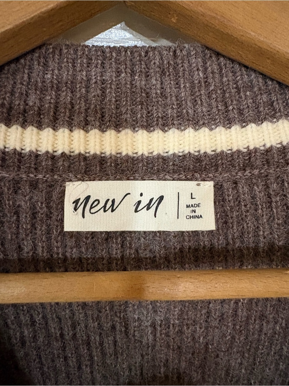 NWOT- New In- Chocolate Brown V-Neck Sweater with Cream Trim - Picture 4 of 4
